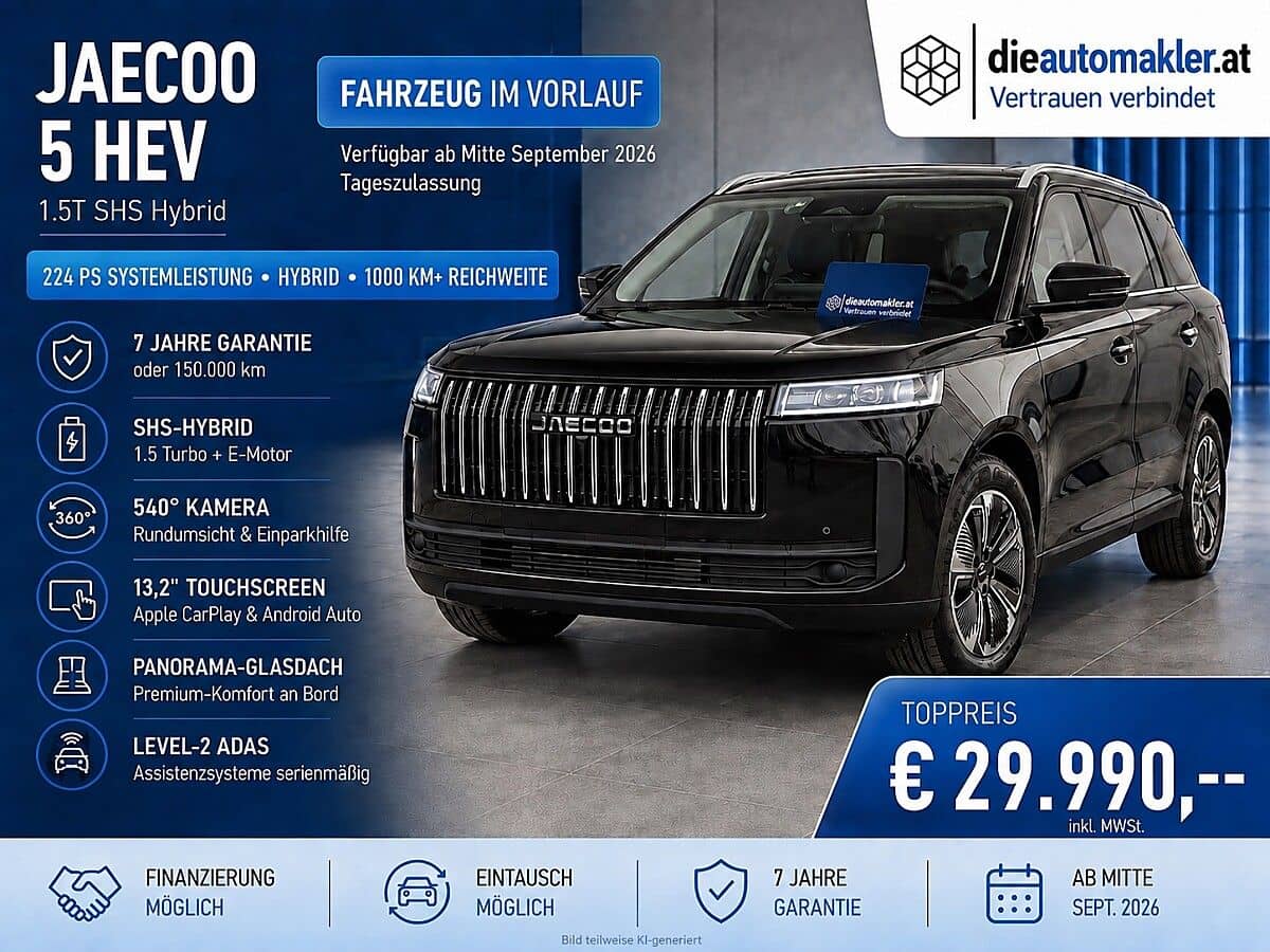 Jaecoo JAECOO 5 HEV PREMIUM 1.5T SHS-H – 224 PS HYBRID – TAGESZULASSUNG – NUR 10 KM - Bild 1