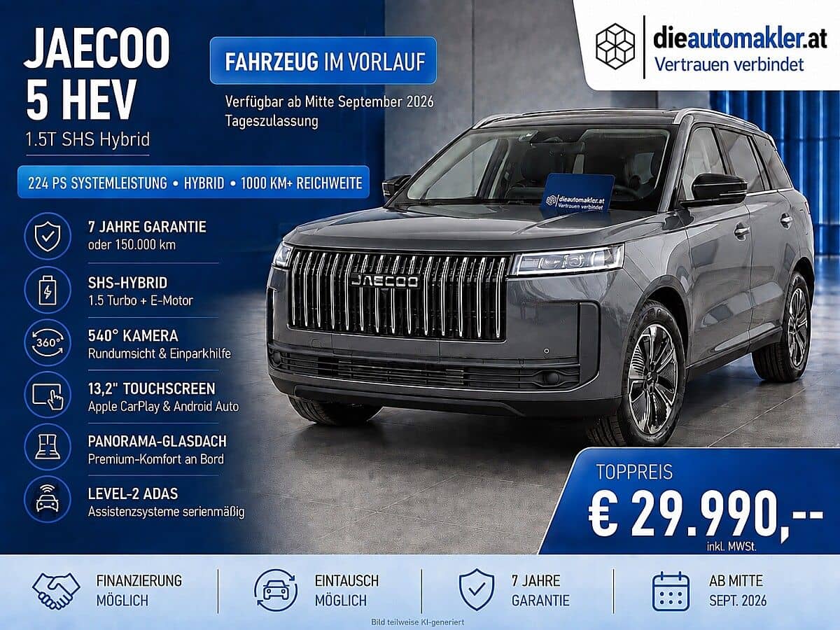 Jaecoo JAECOO 5 HEV PREMIUM 1.5T SHS-H – 224 PS HYBRID – TAGESZULASSUNG – NUR 10 KM - Bild 1
