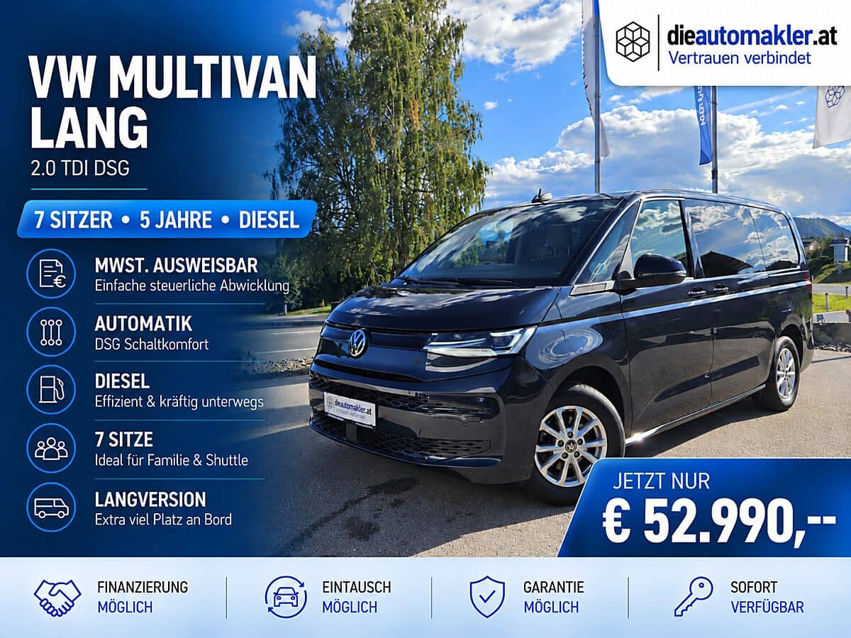 VW MULTIVAN LANG 2.0 TDI DSG – 7-SITZER | 5 JAHRE GARANTIE | AHK | 3-ZONEN-KLIMA | DIGITAL COCKPIT PRO - Bild 1