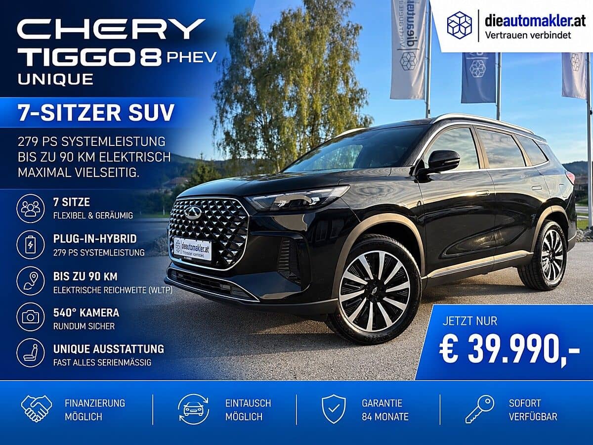Chery TIGGO 8 PHEV UNIQUE – 7-SITZER | 279 PS | 90 KM ELEKTRISCH | 540° KAMERA | PANO - Bild 1