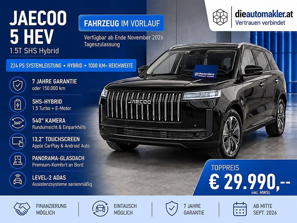 Jaecoo JAECOO 5 HEV PREMIUM 1.5T SHS-H – 224 PS HYBRID – TAGESZULASSUNG – NUR 10 KM - Bild 1